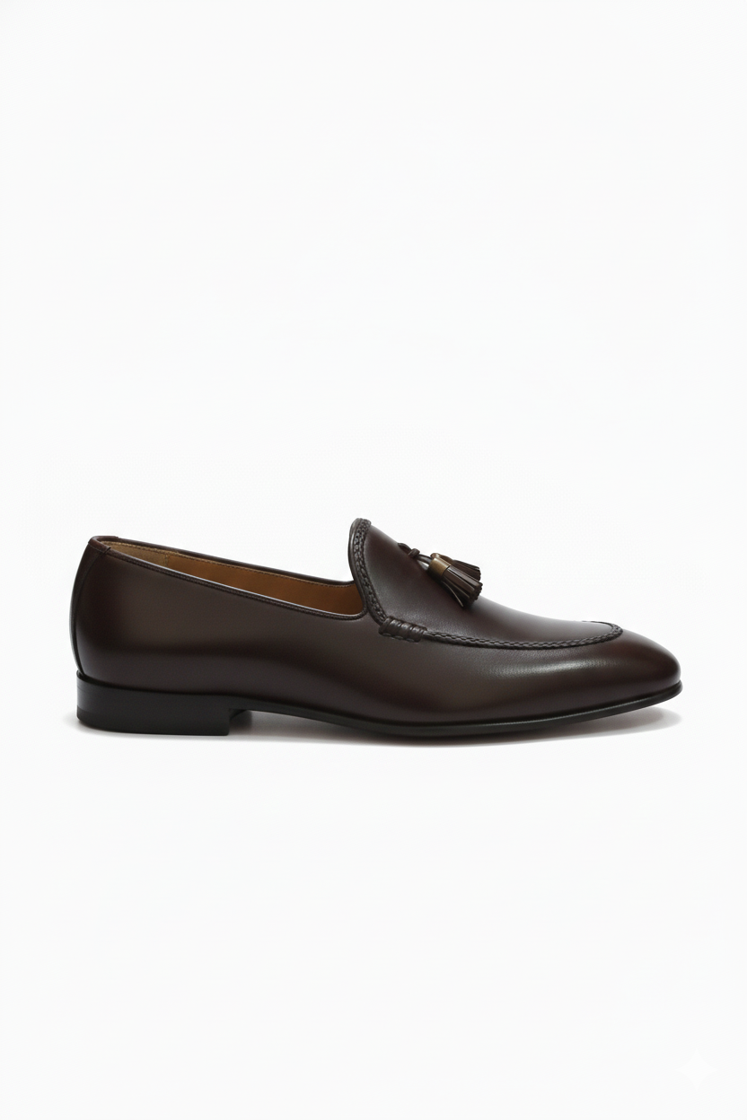 Classic Dark Brown Tassel Loafers for Men – Hand-Stitched Premium Leather Shoes with Smooth Leather Outsole