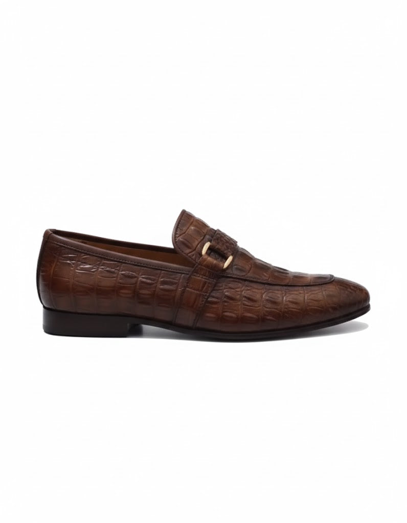 Premium Handcrafted Brown Crocodile-Pattern Leather Loafers