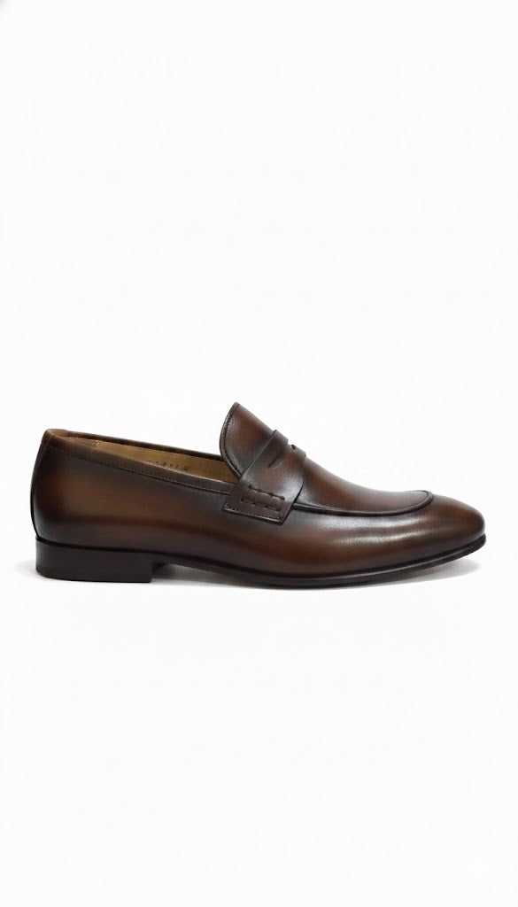 Premium Full Grain Leather Penny Loafers in Rich Chestnut Brown