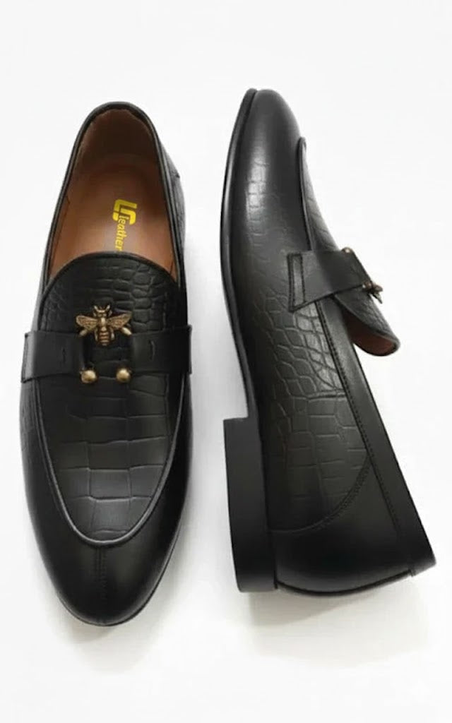 Premium Black Crocodile Texture Leather Loafers for Men  Elegant Formal Luxury Dress Shoes