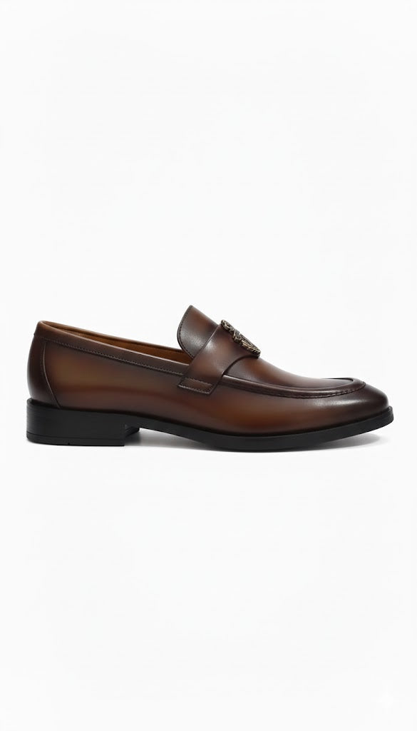 Classic Brown Loafers for Men Handcrafted Premium Leather Shoes with Elegant Crest Detail and Comfortable All-Day Fit